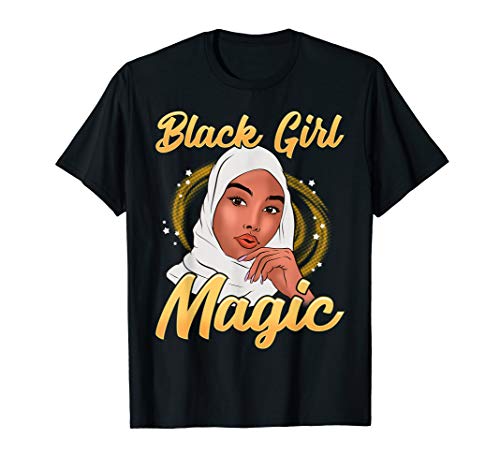 Muslim Black Girl Magic Hijab Shalya Islam White Melanin T-Shirt ...
